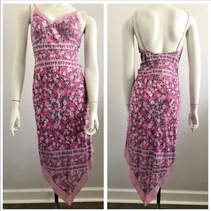 Laundry by Shelli Segal Dress Pink Floral 90s Vintage Teardrop Silk Dress